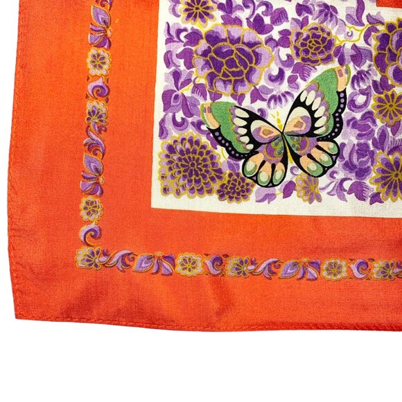 VINTAGE LOUIS FERARD Butterfly Floral XL Silk Scarf - Picture 4 of 9